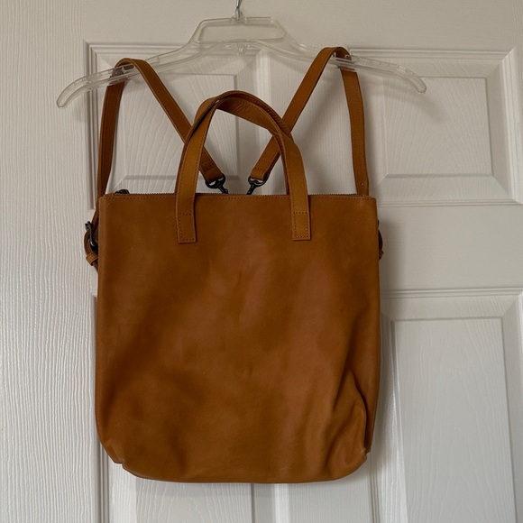 Able Handbags - Able Leather Convertible Backpack Tote in Cognac Brown